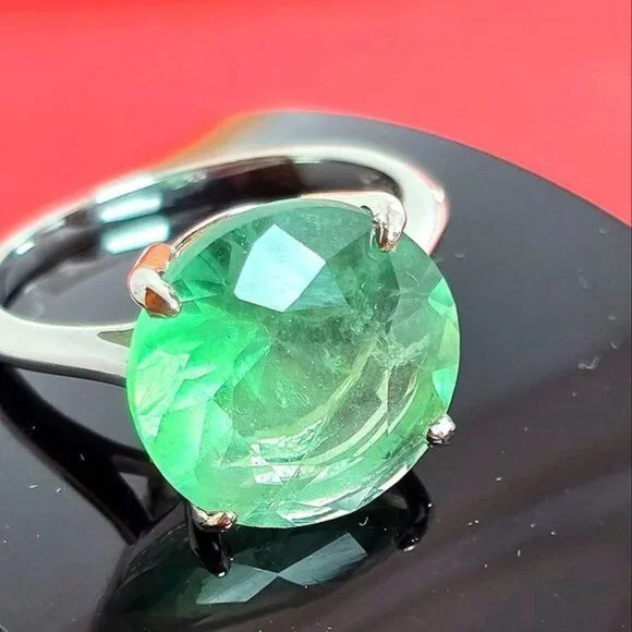 Natural Green Fluorite 925 Sterling Silver Ring Sz 9 - Picture 1 of 7